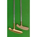 2x Golden Goose centre shaft brass head putters – one with the wide flanged sole