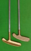 2x Golden Goose centre shaft brass head putters – one with the wide flanged sole