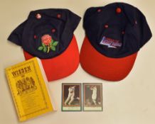 Lancashire Cricket Caps and Signed Trade Cards including a P J Martin Signed card and J P Crawley