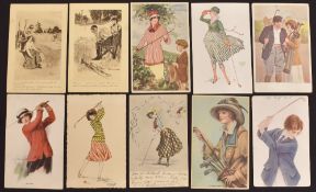 Mixed selection of women design golfing postcards (29) – incl National Art Company, C.H. Barber,
