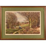 Terry Harrison signed colour golf print - “The Long Drive” signed by the author to the border in