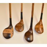 4x attractive persimmon socket neck playable woods – to incl a Chas Gadd large head brassie with