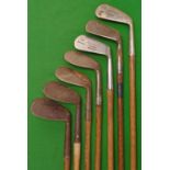 7x assorted irons – Spalding Anvil Mark mashie, Bishop and Hendry Special Round back mashie, Allan