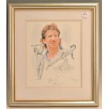 Ian Botham signed Cricket Print by Richie Ryall, also signed by the artist, dated 2003, limited