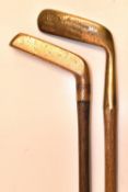 2x interesting brass headed putter - unusual Ferguson short hosel elongated brass head putter with a