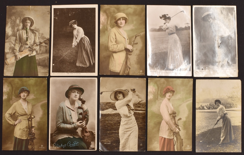 Collection of 46x early assorted women golfer real photo postcards – various poses and designs - Image 2 of 5