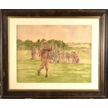 H Greene – Charles Whitcombe golfing water colour - signed H Greene depicting Whitcombe on the tee