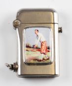 1920s ‘Thorens’ Swiss Made Cigarette Lighter with Golfer Design front stamped to base with makers