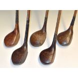 Selection of various size scare and socket neck golf club woods (5) – 3x drivers, brassie and