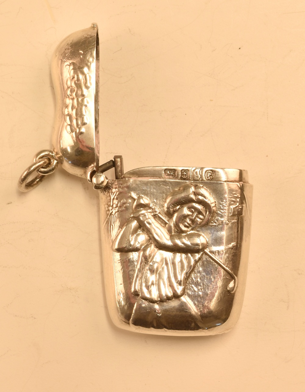 Victorian hallmarked silver vesta case with embossed female golfer design, hallmarked Birmingham - Image 2 of 2