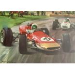 6x Michael Turner Motorsport Colour Prints featuring Graham Hill, Gold Leaf Team Lotus and Vintage