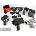 Selection of various vintage cameras to include Pentax auto110 Super with 1:2.8 18mm, 1:2.8 50mm