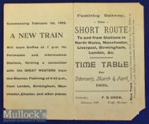 Festiniog Railway 1909 Time Table Fold out card Time Table detailing the 5 daily trains of their