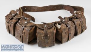 M1900 Pattern Swedish Mauser Leather and Canvas Ammunition Belt with typical stampings and crown