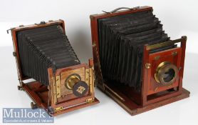2x Unnamed wood and brass plate cameras to include one measuring 26x26cm approx. with handle,