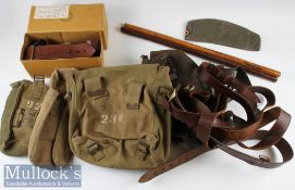 Selection of Military Items incl assorted canvas bags, leather belts, one in Selfridges box, two