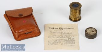 c1900 Brass Watkins Patent exposure meter R. Field & Co Birmingham barrels move with leather pouch