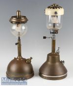 Vintage Tilley Oil Lamp with marked Pyrex glass shade, missing top cover, together with a similar