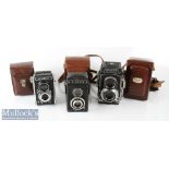 Rollop Automatic TLR camera Enna Werk 1:2,8 f=80mm with leather case and lens cap, plus Aiglon TLR