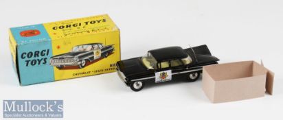Corgi Toys Diecast 223 Chevrolet ‘State Patrol’ in black with yellow interior, boxed, diecast in
