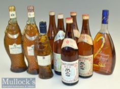 Cognac / Sake Bottles to include 2000 Millennium Courvoisier Cognac, 2x 1995 Pescevino Bianco