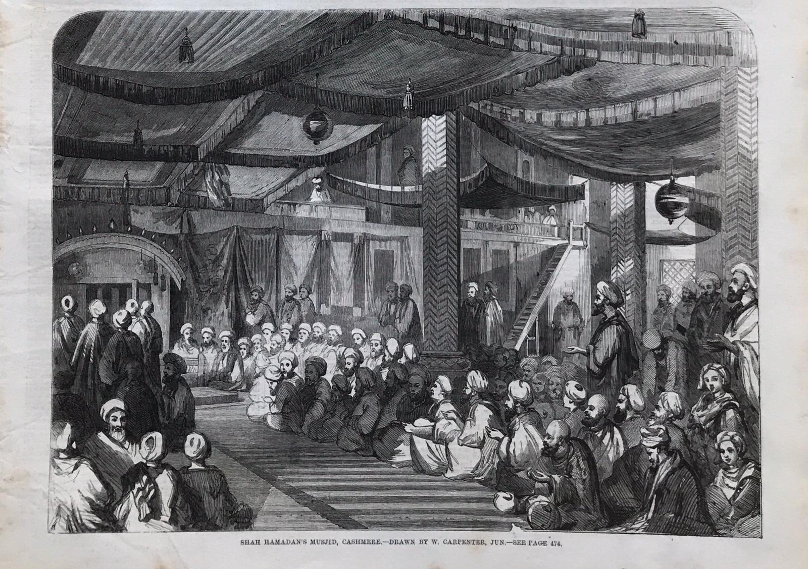 India And Punjab – Shah Hamadan’s Musjid, Cashmere, 1858 An original ILN wood engraving titled