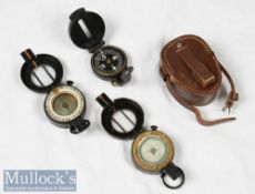 WWII Military marked 1943 9699c CKC/C MKIII compass with leather case a J Steward London, and