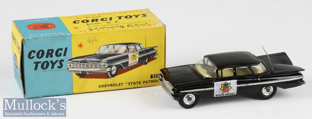 Corgi Toys Diecast 223 Chevrolet ‘State Patrol’ in black with yellow interior, boxed, diecast in - Image 2 of 2