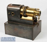 Unnamed Magic Lantern using 3.25x3.25” slides with paraffin burners, no chimney with brass lens