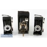 Kodak No3 folding pocket camera with autotimer patent 1908 model G together with Kodak Sterling II