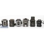 Various vintage TLR Box cameras to include Voigtlander Brilliant (x2), Coronet F-20 Coroflash, Kodak