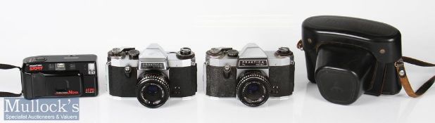 Praktica PL Nova I and IB 35mm SLR cameras with lenses Domiplan 2.8/50 plus 1x leather case and a