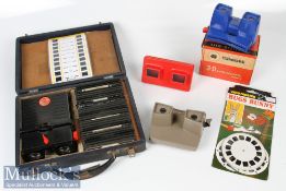 Stereolist viewer in Bakelite with Stereolist Owl maker’s mark, in box with a selection of glass