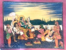 India & Punjab – Sikh Noble Miniature Large Punjab school miniature painting of Maharaja Ranjit