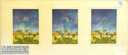 Linda Garland Illustrator Original Paintings featuring a 3 parts Dandelion piece framed measuring