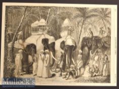 India – Scarce 1858 Engraving The Elephants of the Rajah of Travancore by Frank Vizetelly from a