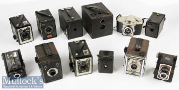 Selection of Various vintage box cameras to include Kodak No 0 Brownie No 127, Zeiss Ikon A8,