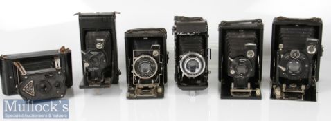 Various vintage folding cameras to include Zeiss Ikon Compur Novar 1:4/5 f=10.5cm, Rhaco Ibsor DRP
