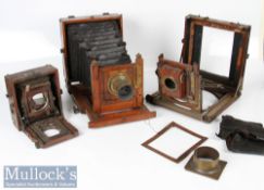 3x Unnamed wood plate cameras all with faults measuring 20x22cm, 21x21cm and 14x15cm