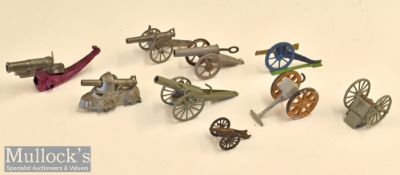 Small Toy Cannon selection with 5x various examples of metal and tin construction no bigger than 9cm