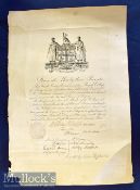 Royal College of Surgeons, 1823 Large impressive certificate with fine Coat of Arms top centre.