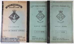 1950s HMS Phoenix Notes Books (3) R.N. Defence School Notes on Damage Control and 2x ABCD School ABC