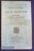 WWI United Kingdom Government Document – Treaty of Peace Hungary 4 June 1920 with large folding map,