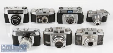 Selection of various SLR vintage cameras to include Pacemaker LP with leather case, Halina