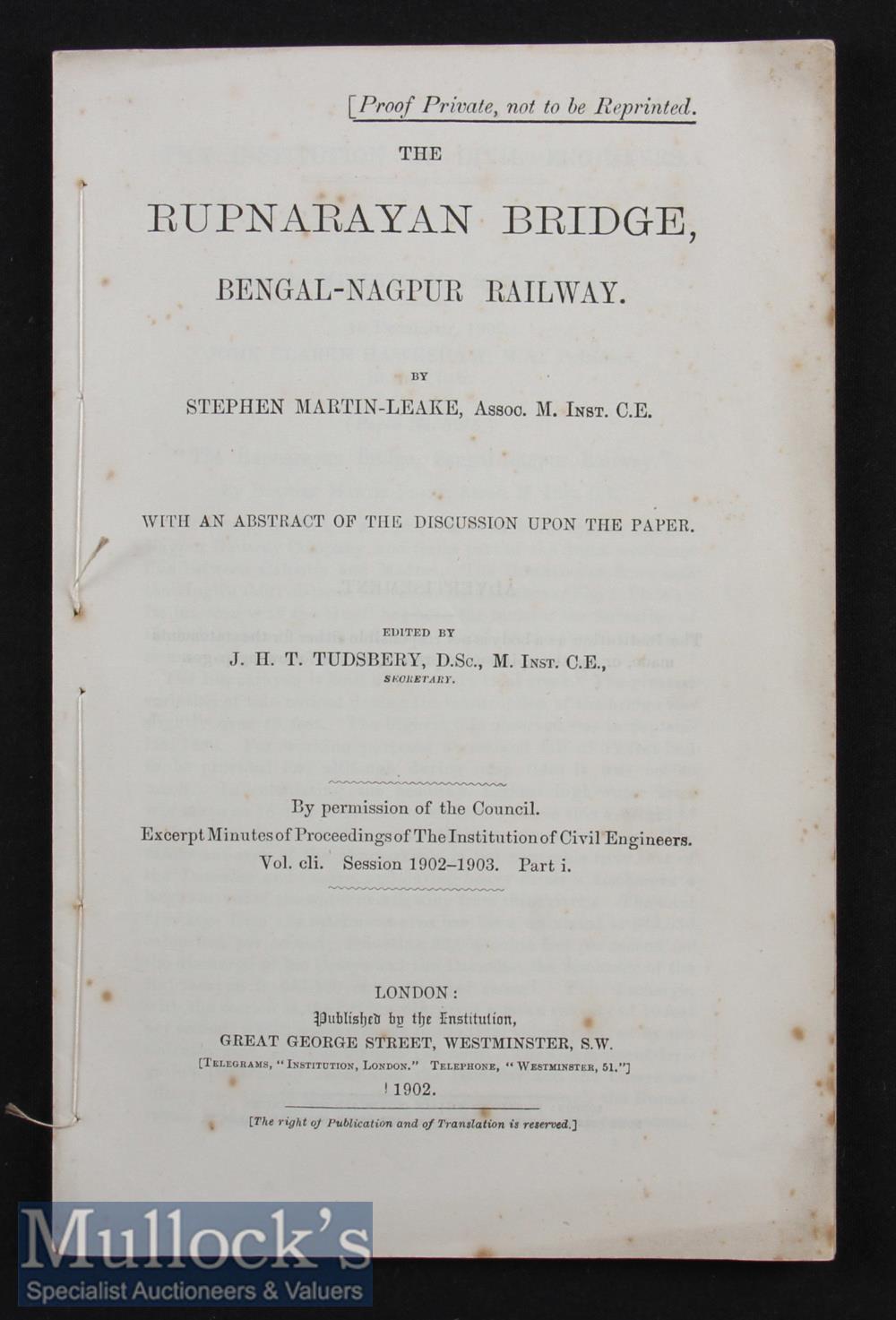 India - The Rupnarayan Bridge Bengal Nagpur Railway by Stephen Martin Leake Civil Engineer 1902 -