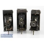 3x Kodak folding cameras to include No 1A Autographic Junior marked 13338 and 13662, 1A