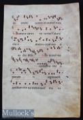 Liturgical Vellum Leaf - Circa 1380s - 1450 Large impressive scripted sheet of Choral music with