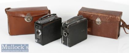Coronet model B 9.5mm cine camera with 6ft, 3ft and sky lenses in pouch, working movement in leather