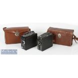 Coronet model B 9.5mm cine camera with 6ft, 3ft and sky lenses in pouch, working movement in leather