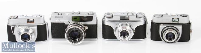 Various vintage cameras to include Petri 7S 35mm rangefinder with 2.8 45mm lens and leather case,